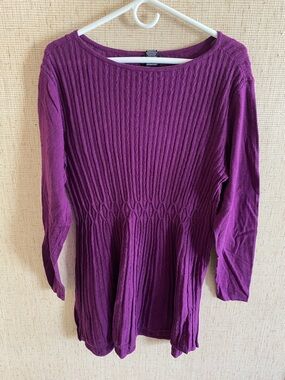 Purple Ribbed Knit Peplum Sweater Dress